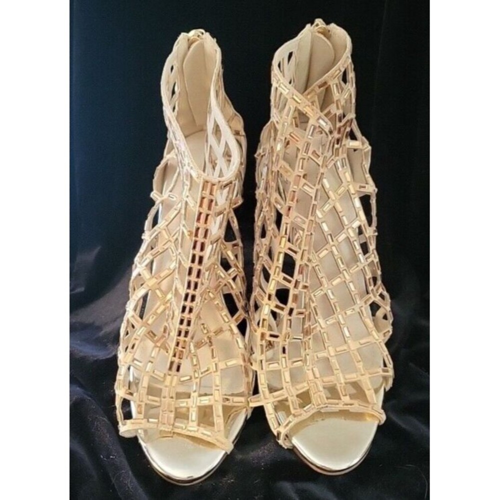 Stunning Liz Form Open Toe Gold Dress Shoe